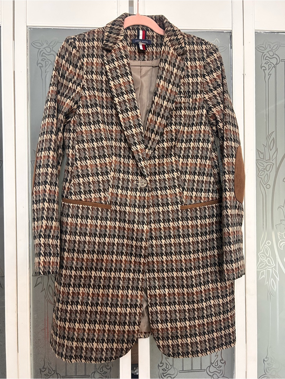 Tommy Hilfiger longline Classic Houndstooth equestrian single button blazer 4